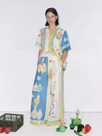 Printed Button Up Shirt and Pants Set