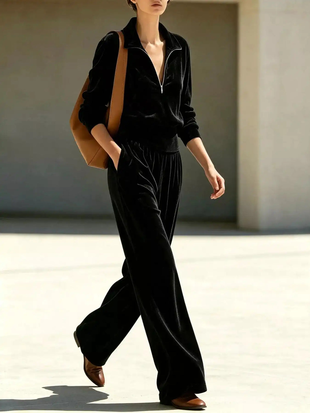 Full Size Quarter-Zip Top and Wide-Leg Pants Set Plus Size 101001639337372 55 Women's Pants Set Gifts for Her Jerry's Apparel 