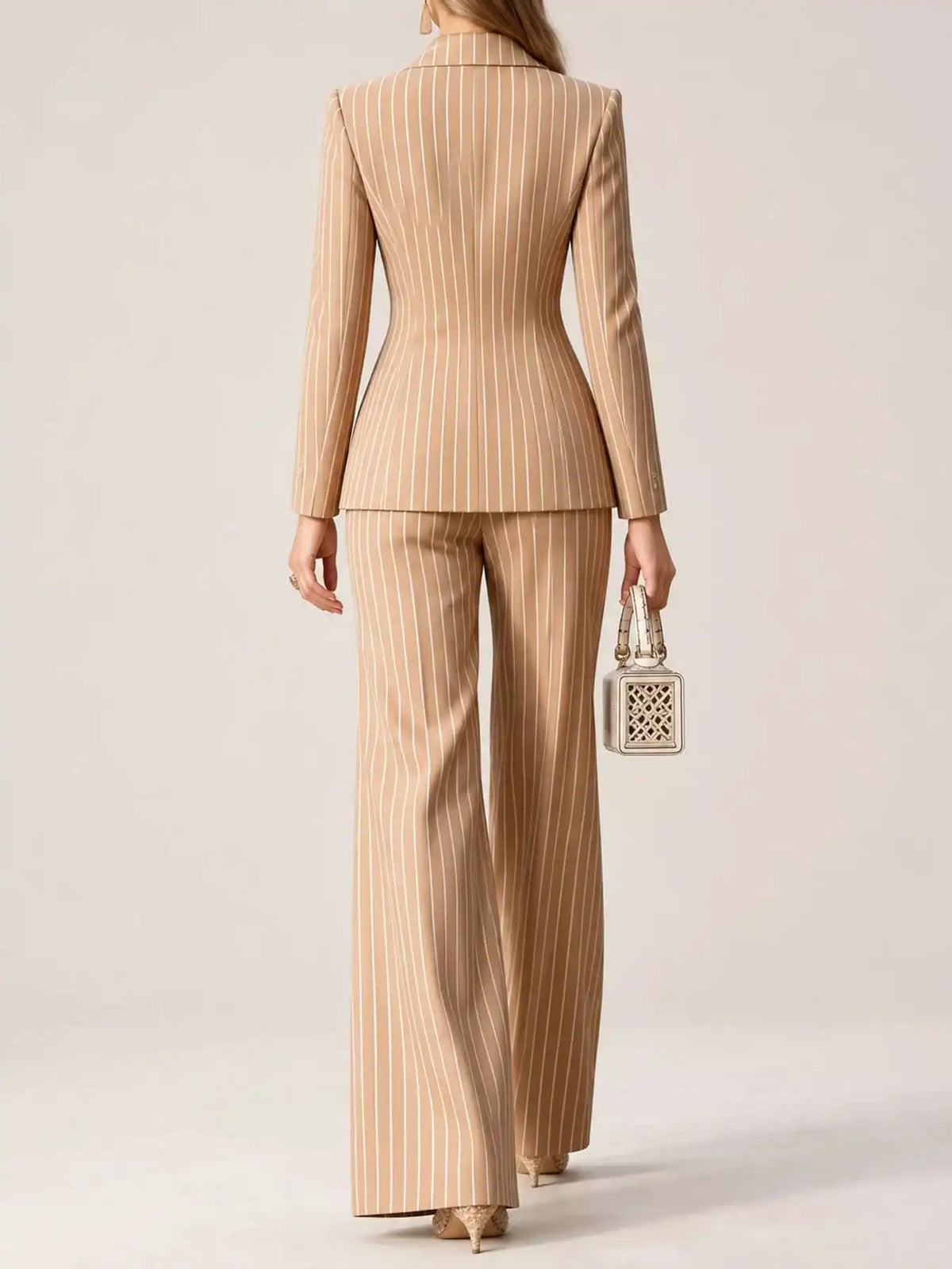 Double-Breasted Pinstripe Blazer and Wide-Leg Pants Set 101001905010997 103 Gifts for Her Jerry's Apparel 