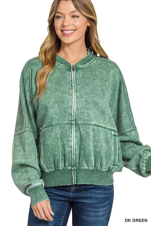 Zenana Acid Washed Fleece Jacket 100100399111685 44 Affordable Fashion Under $100 Jerry's Apparel 