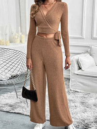 Perfee Surplice Long Sleeve Top and Pants Set 100100682721258 48 Jerry's Apparel 
