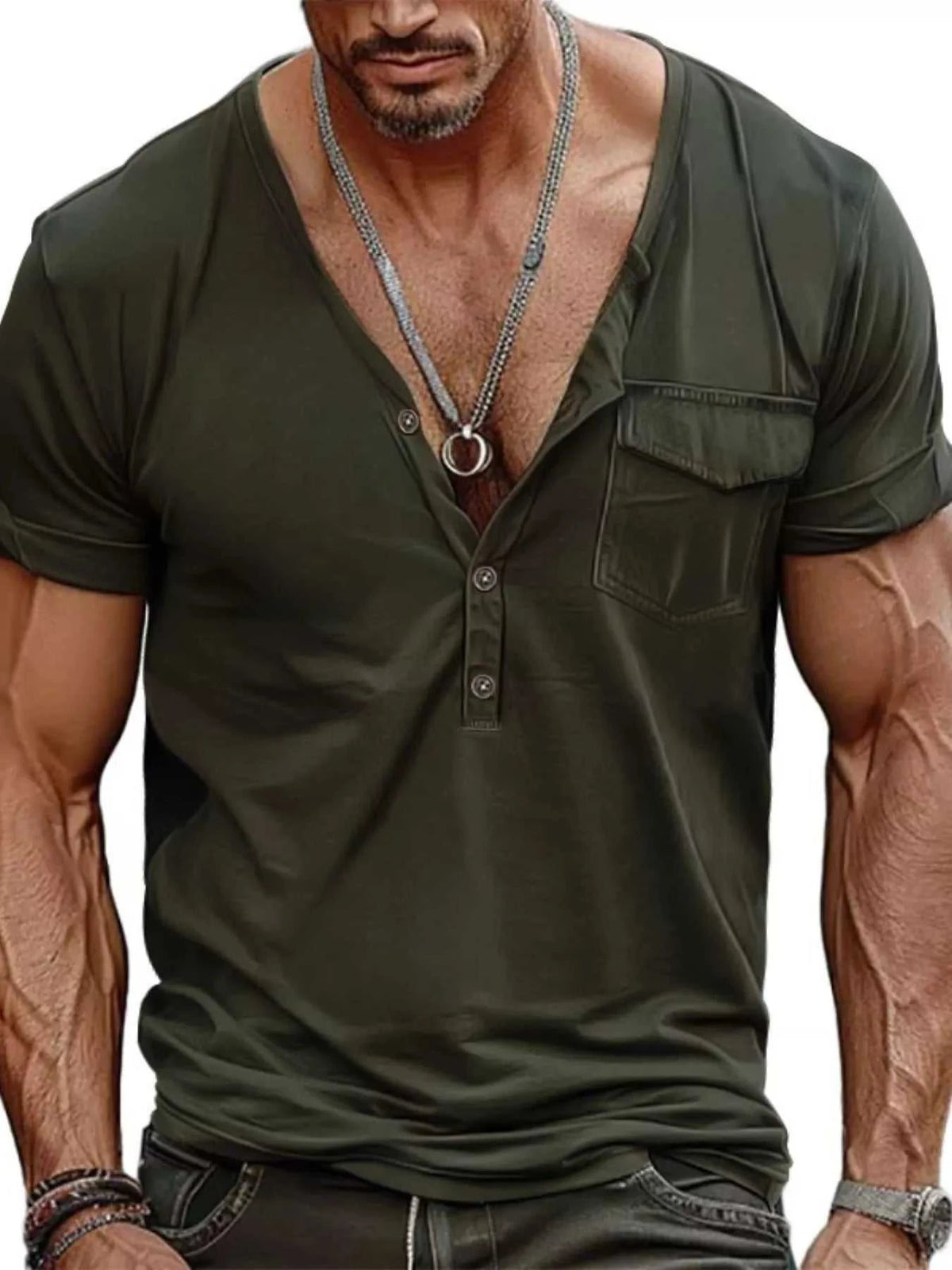 Men's Full Size Casual Button Detail Short Sleeve T-Shirt Plus Size 100400567753716 23 Affordable Fashion Under $100 Jerry's Apparel 
