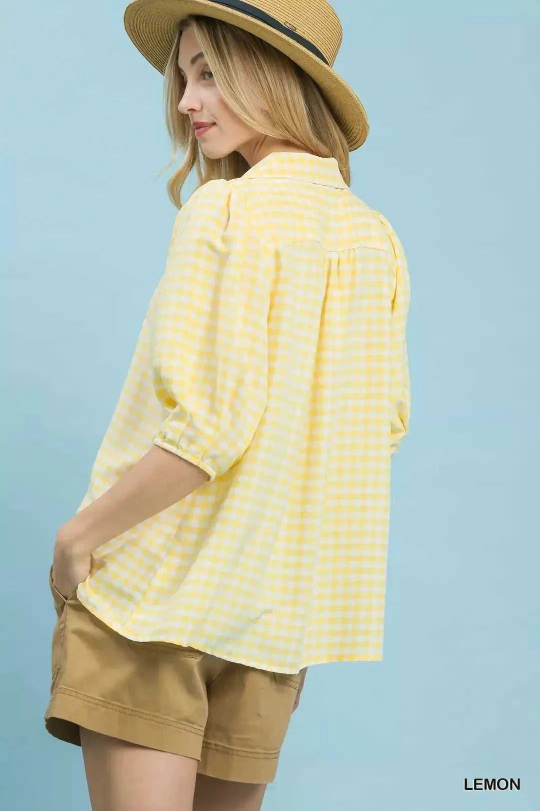 Umgee Gingham Puff Sleeve Collared Blouse 100100413651114 45 Affordable Fashion Under $100 Jerry's Apparel 