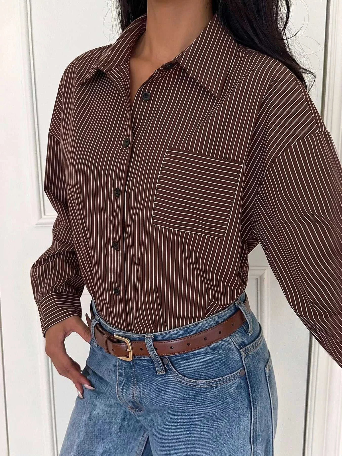 Striped Button-Up Bodysuit 100100357663685 34 Affordable Fashion Under $100 Jerry's Apparel 