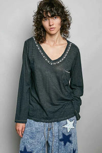 POL Contrast Stitch V-Neck Lightweight Knit Long Sleeve Top 100100339291657 43 Affordable Fashion Under $100 Jerry's Apparel 