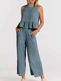 Full Size Ruffled Hem Sleeveless Top and Wide-Leg Pants Set Plus Size 100100048319818 31 Affordable Fashion Under $100 Jerry's Apparel 