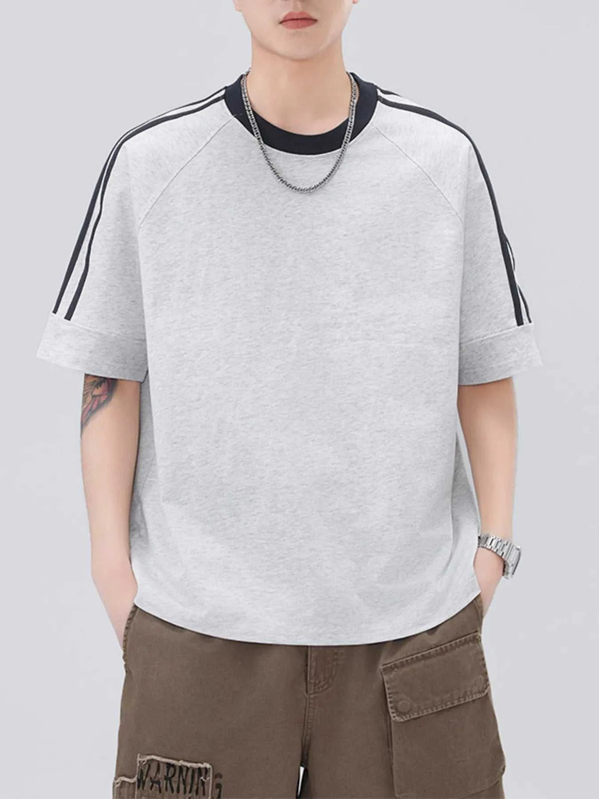 Men's Plus Size Striped Trim Casual T-Shirt 100400623701852 45 Affordable Fashion Under $100 Jerry's Apparel 