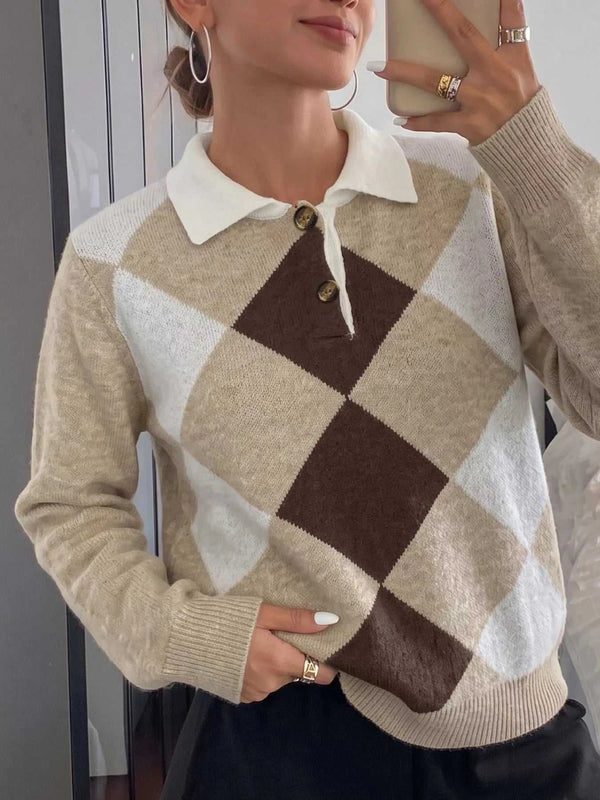Argyle Patterned Polo Collar Sweater 100100843351655 54 Affordable Fashion Under $100 Jerry's Apparel 