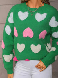 Valentine's Day Heart Pattern Fuzzy Knit Sweater 100100216252554 50 Gifts for Her Jerry's Apparel 