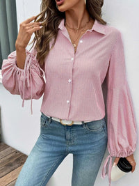 Striped Balloon Sleeve Button-Up Shirt 100100399150102 57 Affordable Fashion Under $100 Jerry's Apparel 