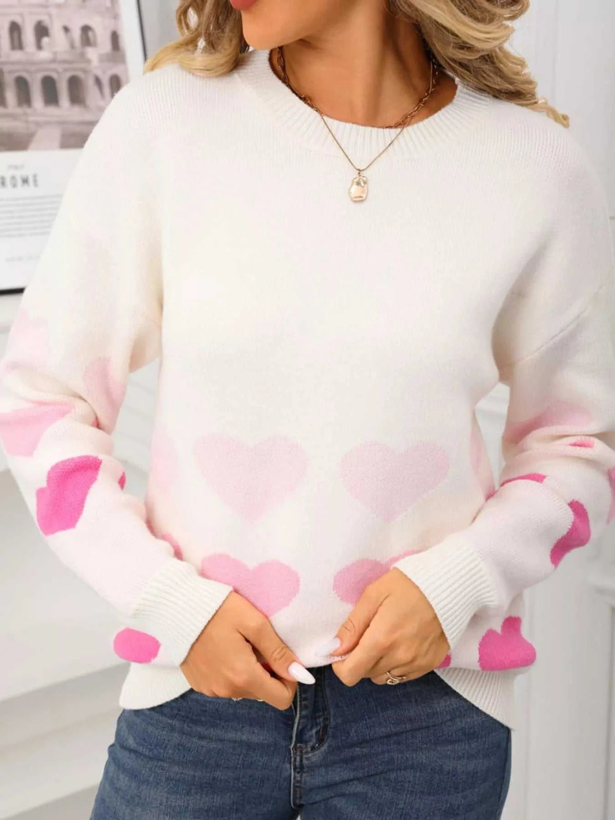 Valentine's Day Heart Pattern Crew Neck Sweater 100100455921910 49 Affordable Fashion Under $100 Jerry's Apparel 