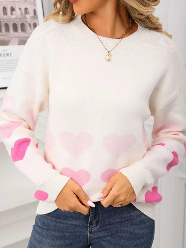 Valentine's Day Heart Pattern Crew Neck Sweater 100100455921910 49 Affordable Fashion Under $100 Jerry's Apparel 
