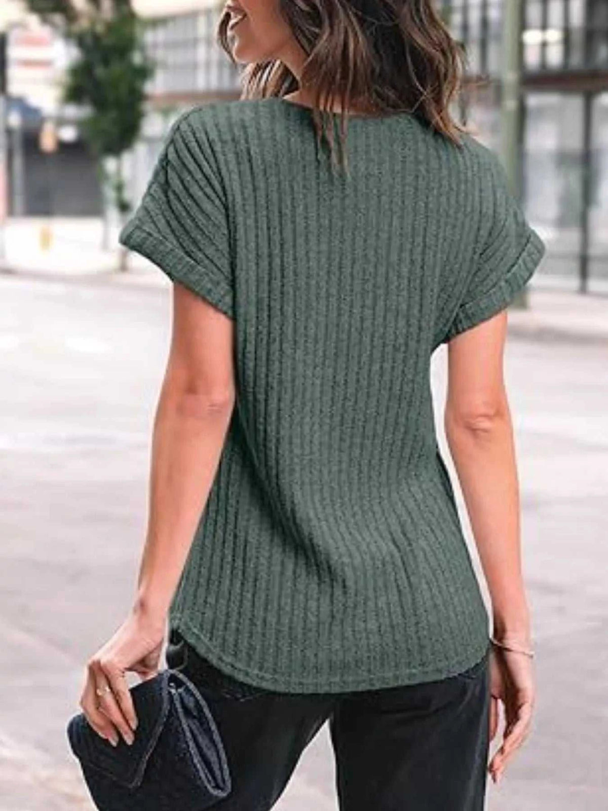 Casual Ribbed Knit Short Sleeve T-Shirt 100100691365915 25 Affordable Fashion Under $100 Jerry's Apparel 