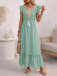 Tie Neck Ruffle Sleeve Maxi Dress 100100626319052 44 Affordable Fashion Under $100 Jerry's Apparel 