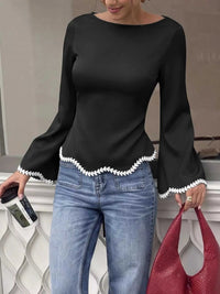 Contrast Trim Flare Sleeve Blouse 100100859093483 30 Affordable Fashion Under $100 Jerry's Apparel 
