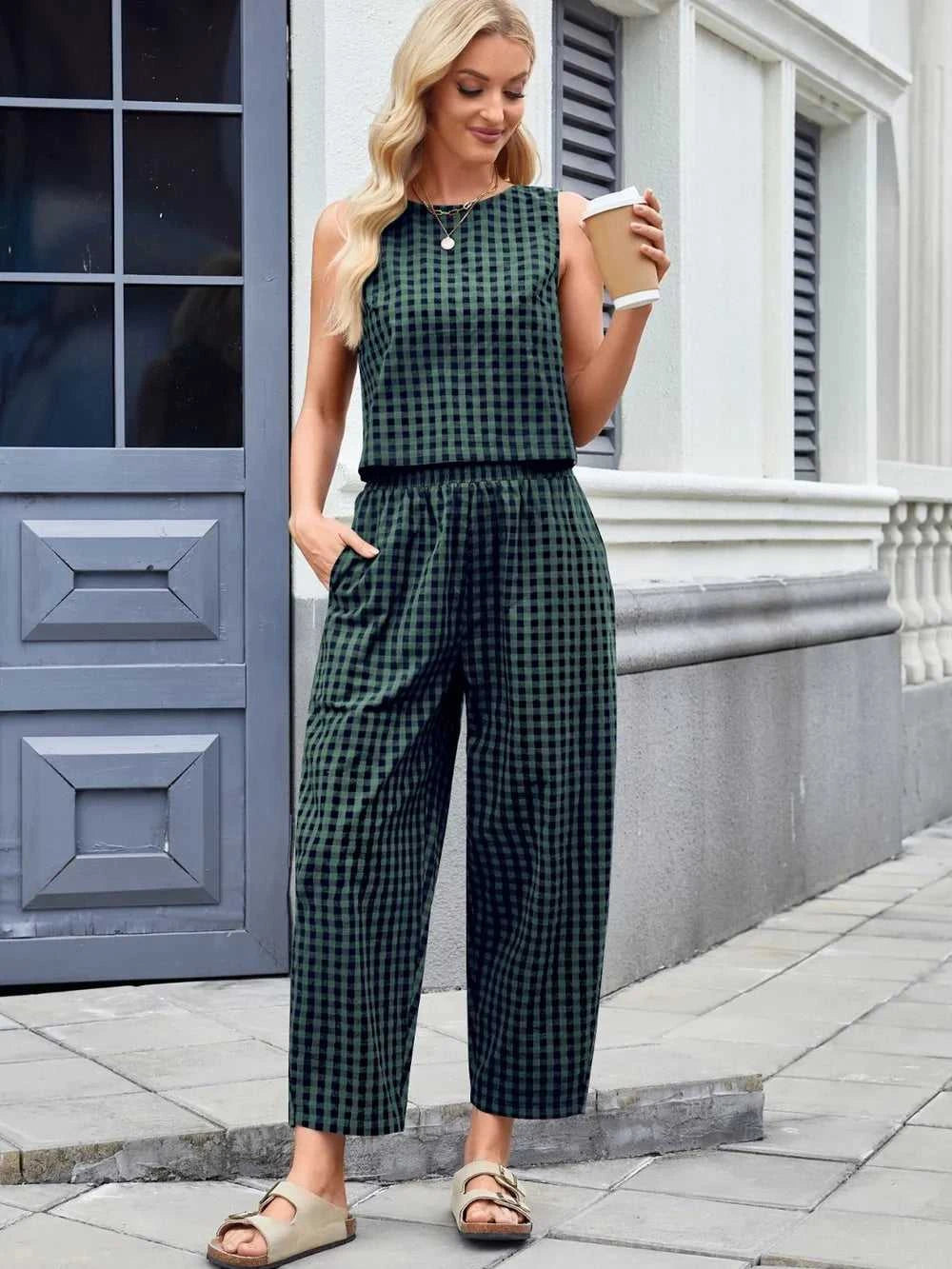 Plaid Sleeveless Top and Pants Set 100100045523661 39 Affordable Fashion Under $100 Jerry's Apparel 