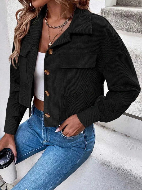 Cropped Corduroy Button-Down Jacket 101001233408510 55 Affordable Fashion Under $100 Jerry's Apparel 