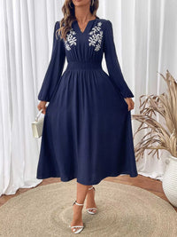 Embroidered Notched Long Sleeve Midi Dress 100100959360037 45 Affordable Fashion Under $100 Jerry's Apparel 