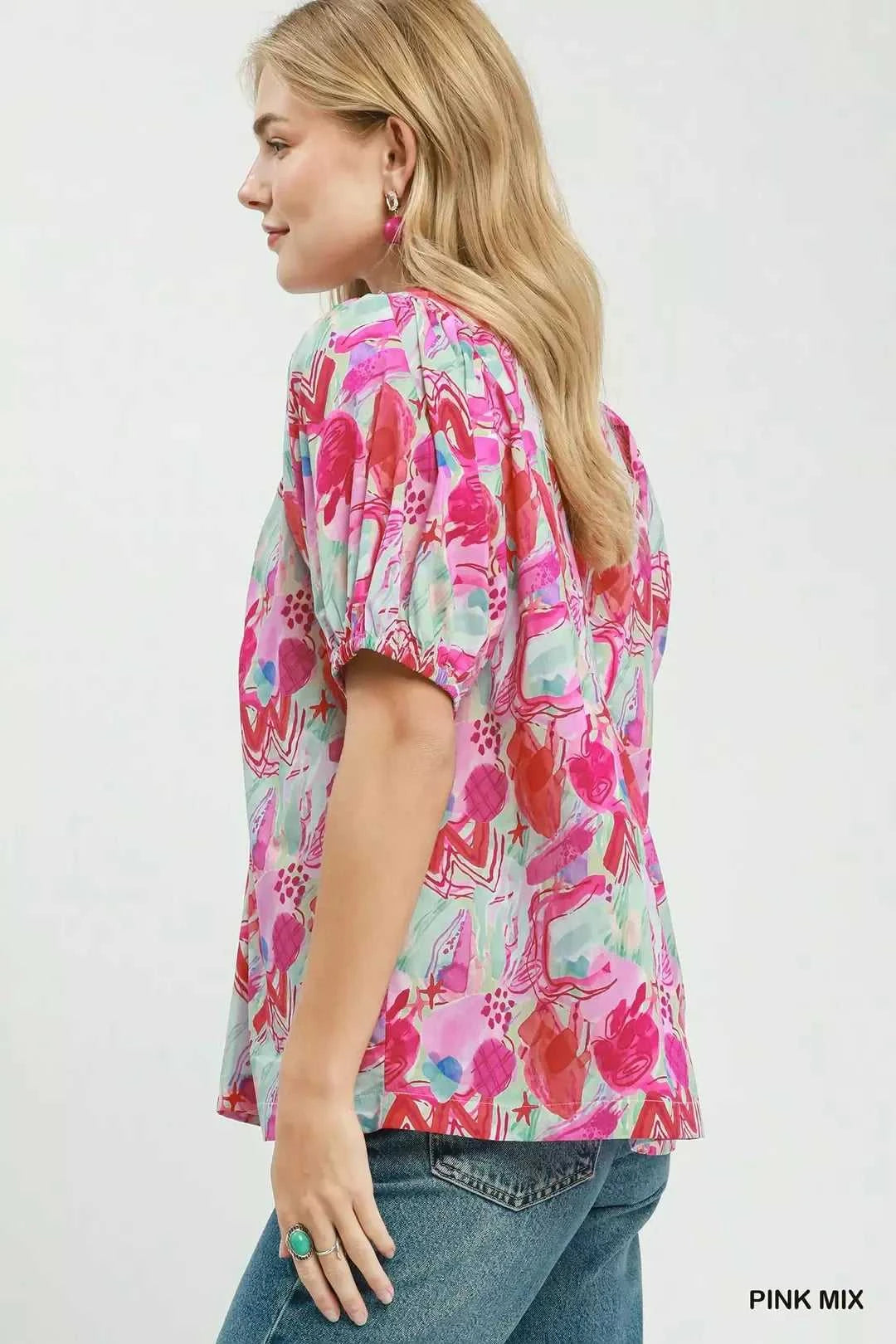 Umgee Abstract Print Puff Sleeve Top 100100861011414 53 Affordable Fashion Under $100 Jerry's Apparel 