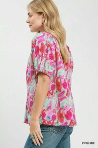 Umgee Abstract Print Puff Sleeve Top 100100861011414 53 Affordable Fashion Under $100 Jerry's Apparel 
