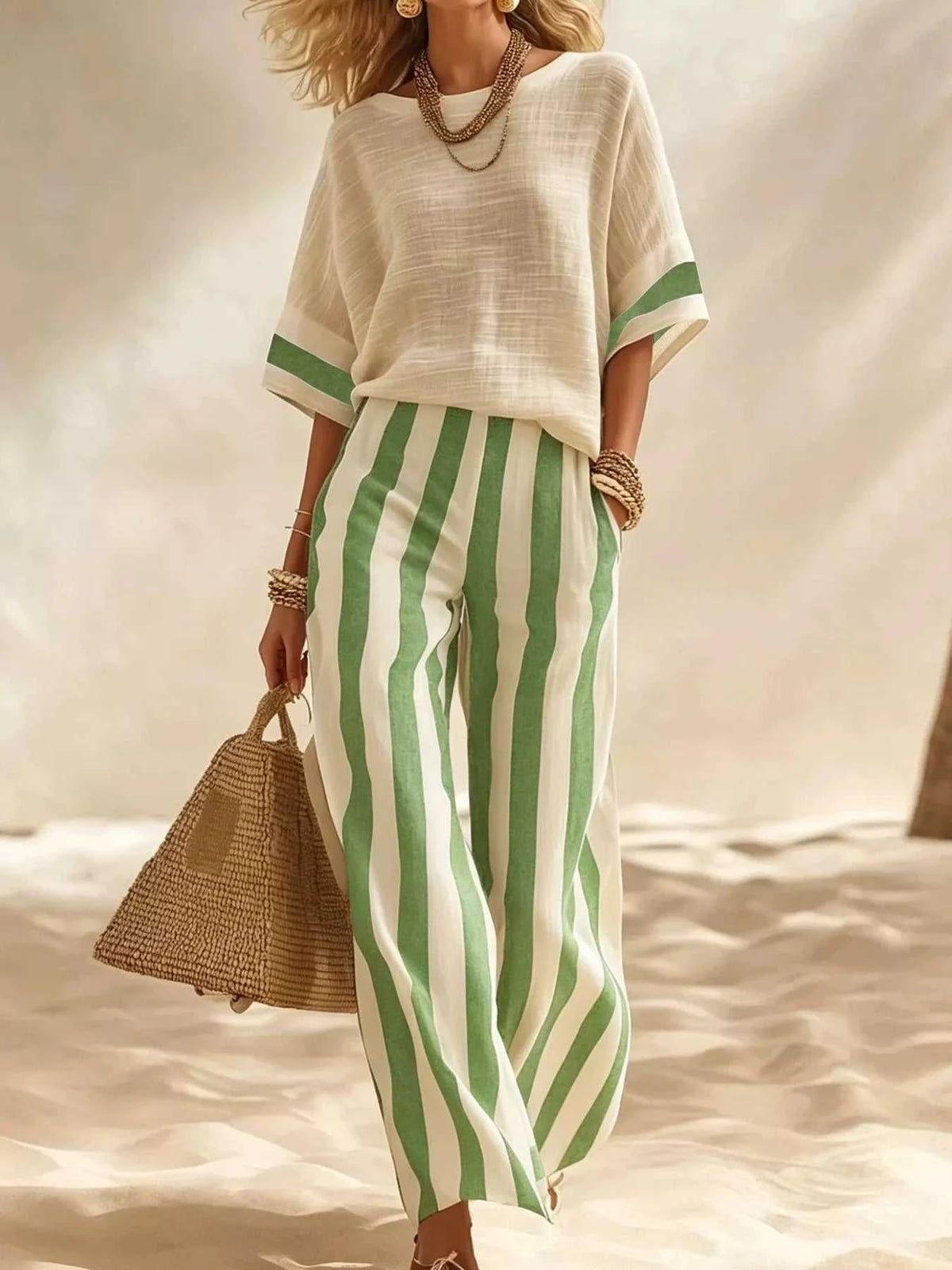 Full Size Striped Half Sleeve Top and Pants Set Plus Size 101001333529279 41 Affordable Fashion Under $100 Jerry's Apparel 