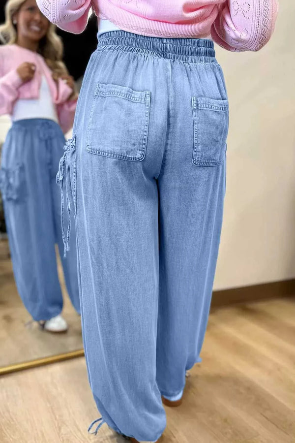 Drawstring Elastic Waist Pocketed Loose Jeans 100100409101932 66 Affordable Fashion Under $100 Jerry's Apparel 