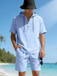 Men's Full Size Casual Short Sleeve Hooded Top & Shorts Set Plus Size 100400516300519 42 Gifts for Him Jerry's Apparel 