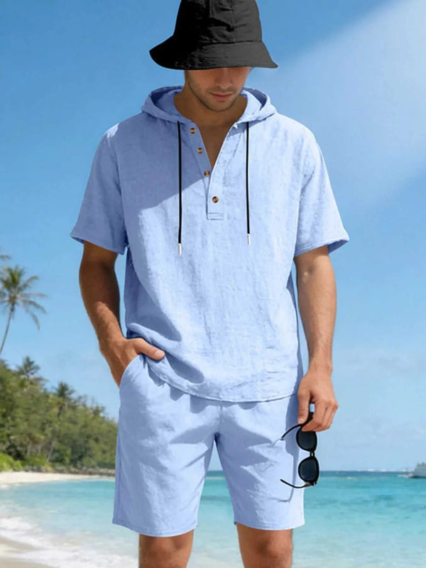 Men's Full Size Casual Short Sleeve Hooded Top & Shorts Set Plus Size 100400516300519 42 Gifts for Him Jerry's Apparel 