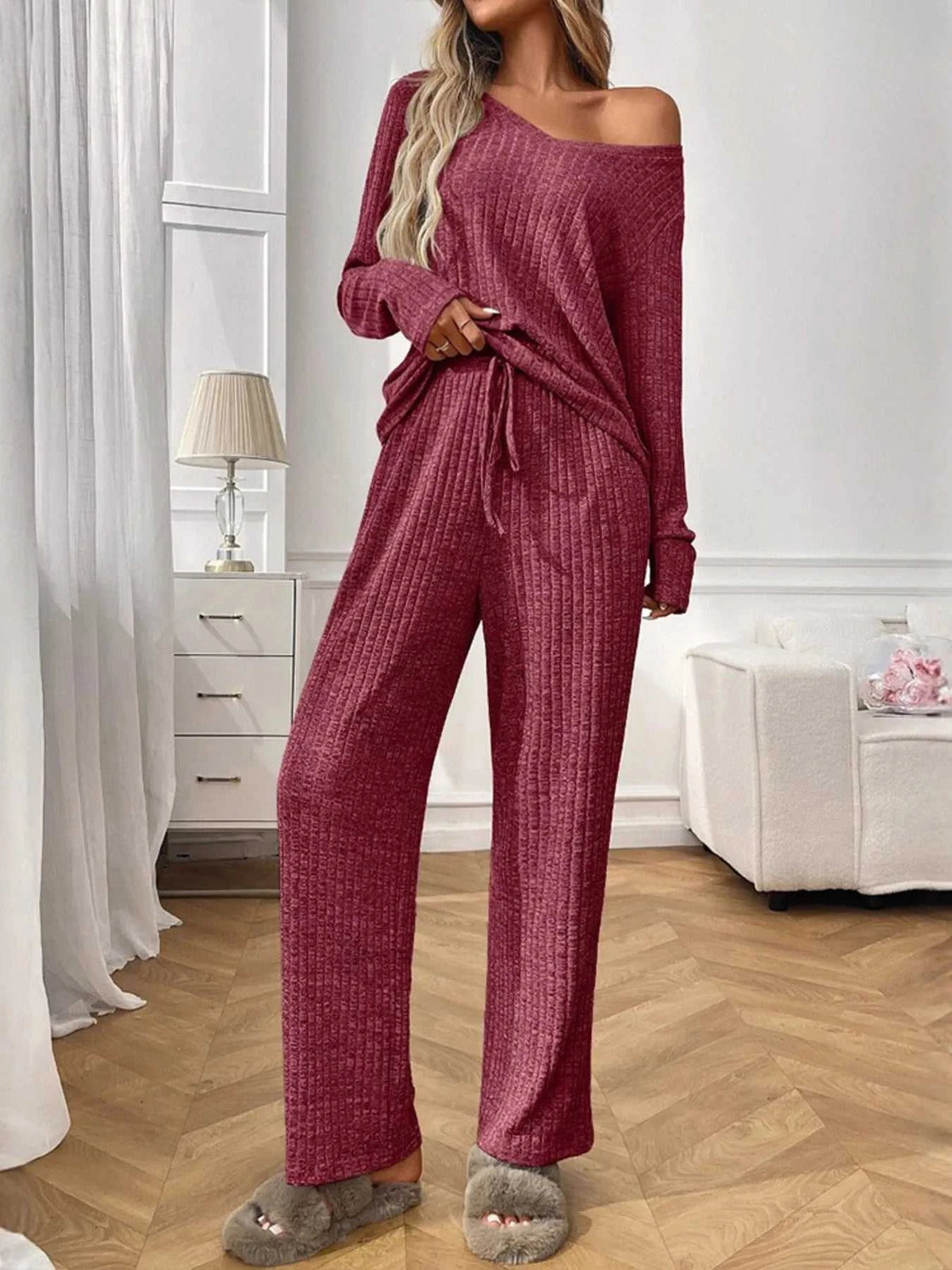 Ribbed Long Sleeve Top and Pants Lounge Set 100100460626810 43 Affordable Fashion Under $100 Jerry's Apparel 
