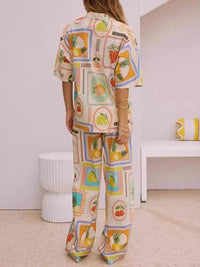 Printed Button Up Shirt and Pants Set