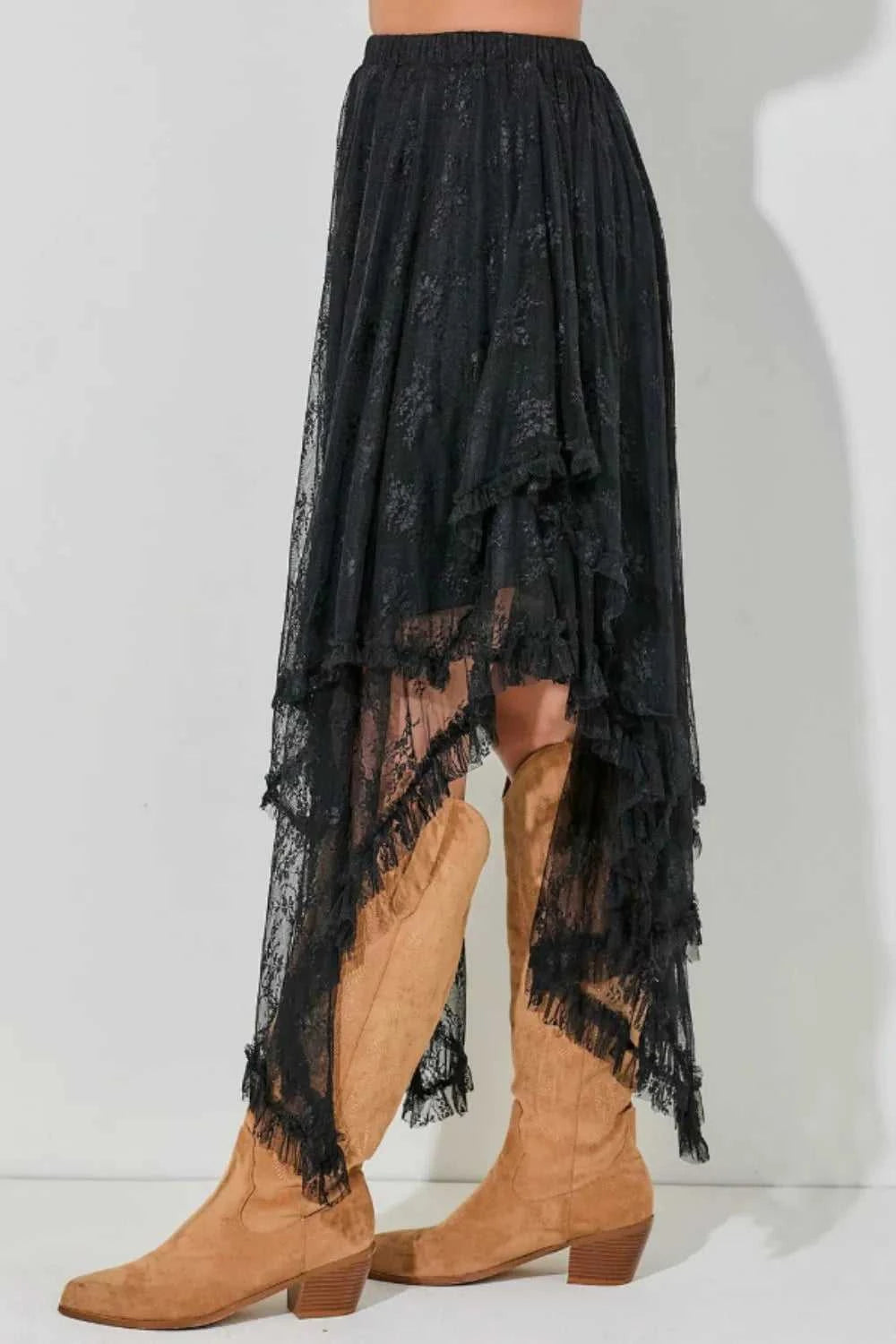 Elastic Waist Asymmetrical Lace Skirt 100100404541935 62 Affordable Fashion Under $100 Jerry's Apparel 