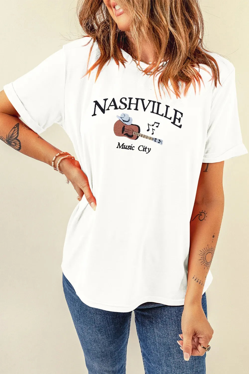 Guitar NASHVILLE Music City Print Crewneck Tee