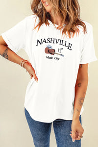 Guitar NASHVILLE Music City Print Crewneck Tee