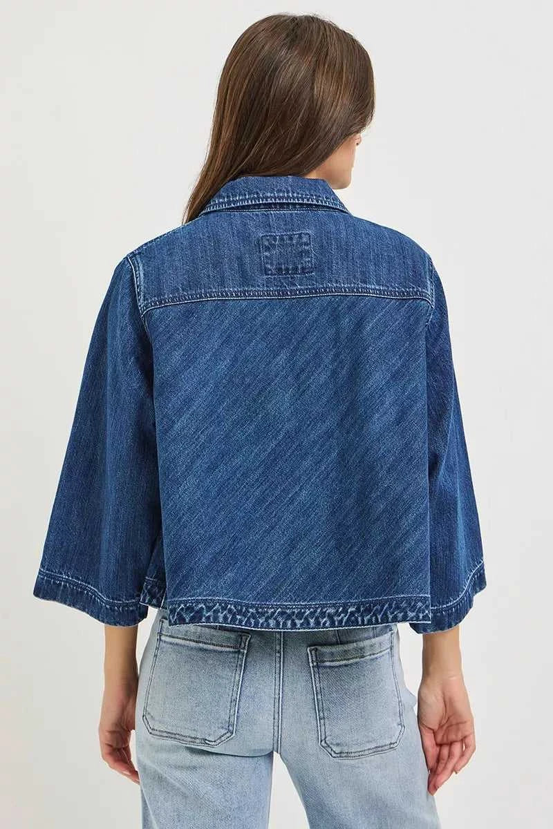 RISEN Double-Breasted Flowy Cropped Denim Jacket 100100941271782 66 Affordable Fashion Under $100 Jerry's Apparel 