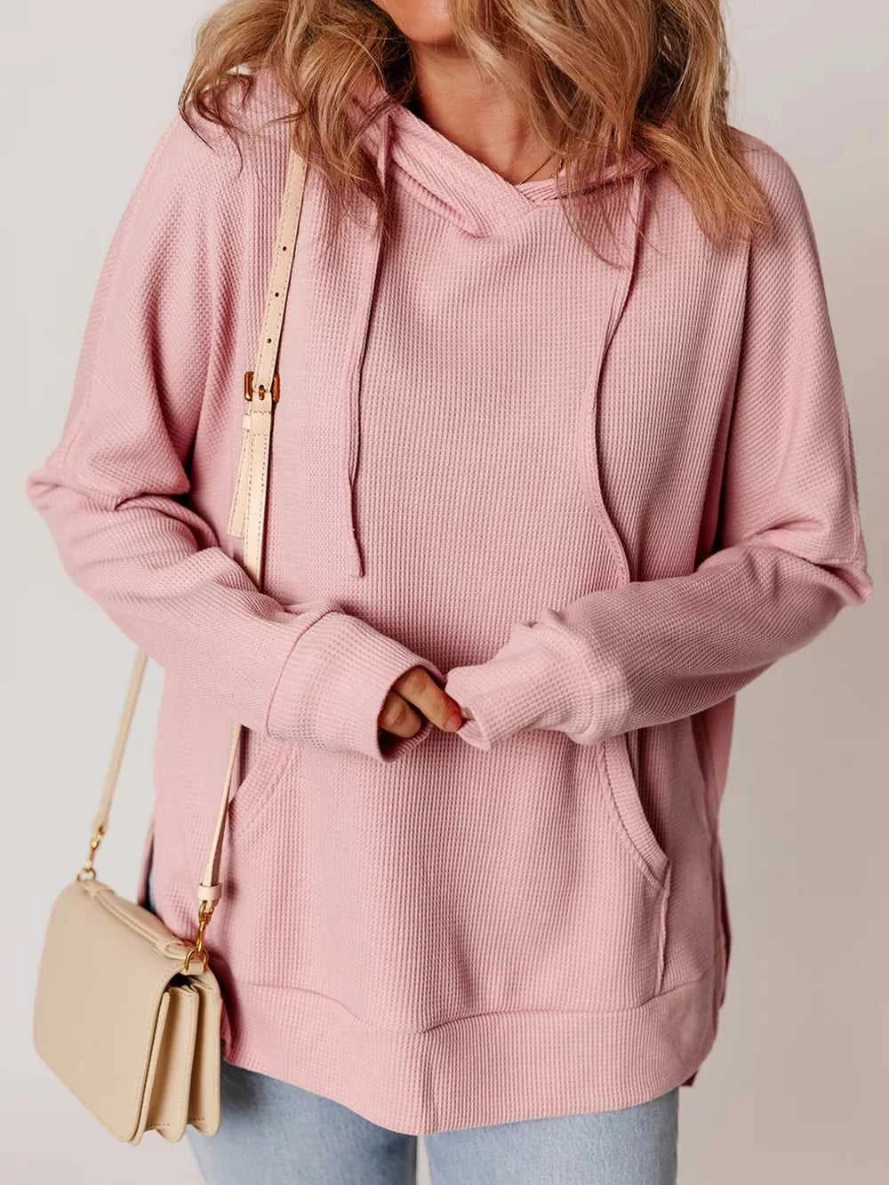 Waffle Knit Fleece Lined High Low Oversized Hoodie 100100642846930 47 Affordable Fashion Under $100 Jerry's Apparel 