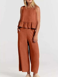 Full Size Ruffled Hem Sleeveless Top and Wide-Leg Pants Set Plus Size 100100048319818 31 Affordable Fashion Under $100 Jerry's Apparel 