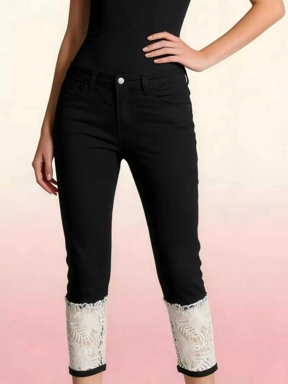 Full Size Lace Trimmed Capri Jeans Plus Size 100100537576403 32 Affordable Fashion Under $100 Jerry's Apparel 