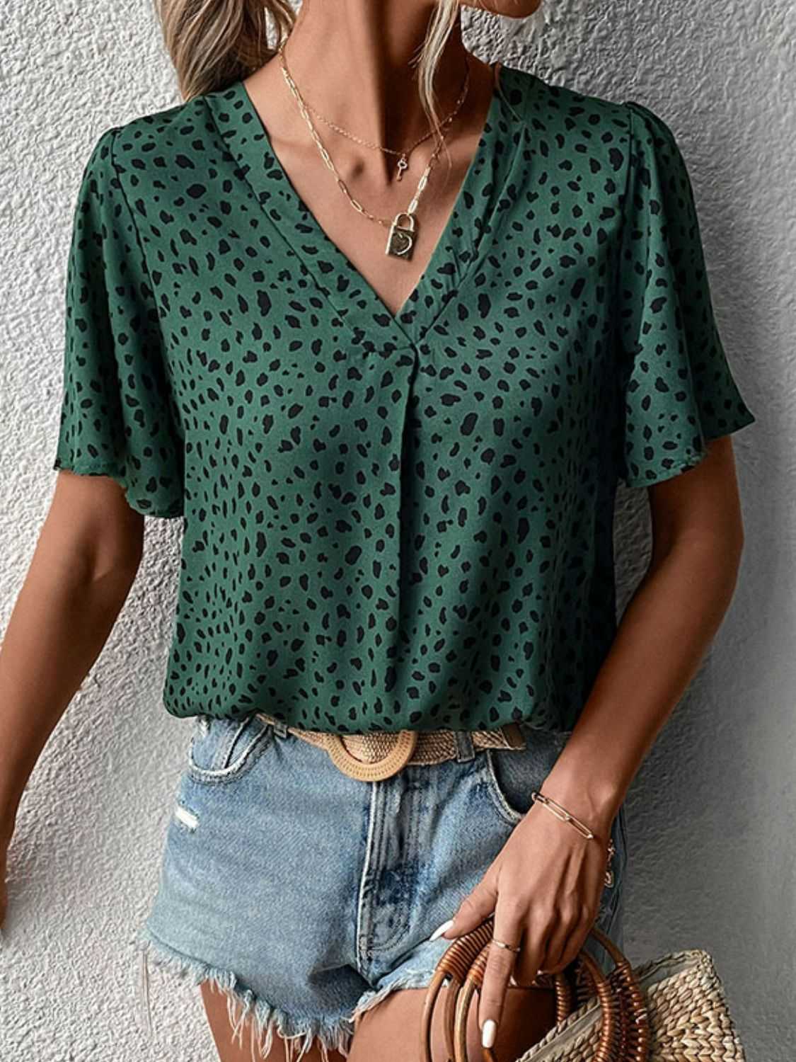 Perfee Animal Print V-Neck Flutter Sleeve Blouse 100100584363114 26 Affordable Fashion Under $100 Jerry's Apparel 