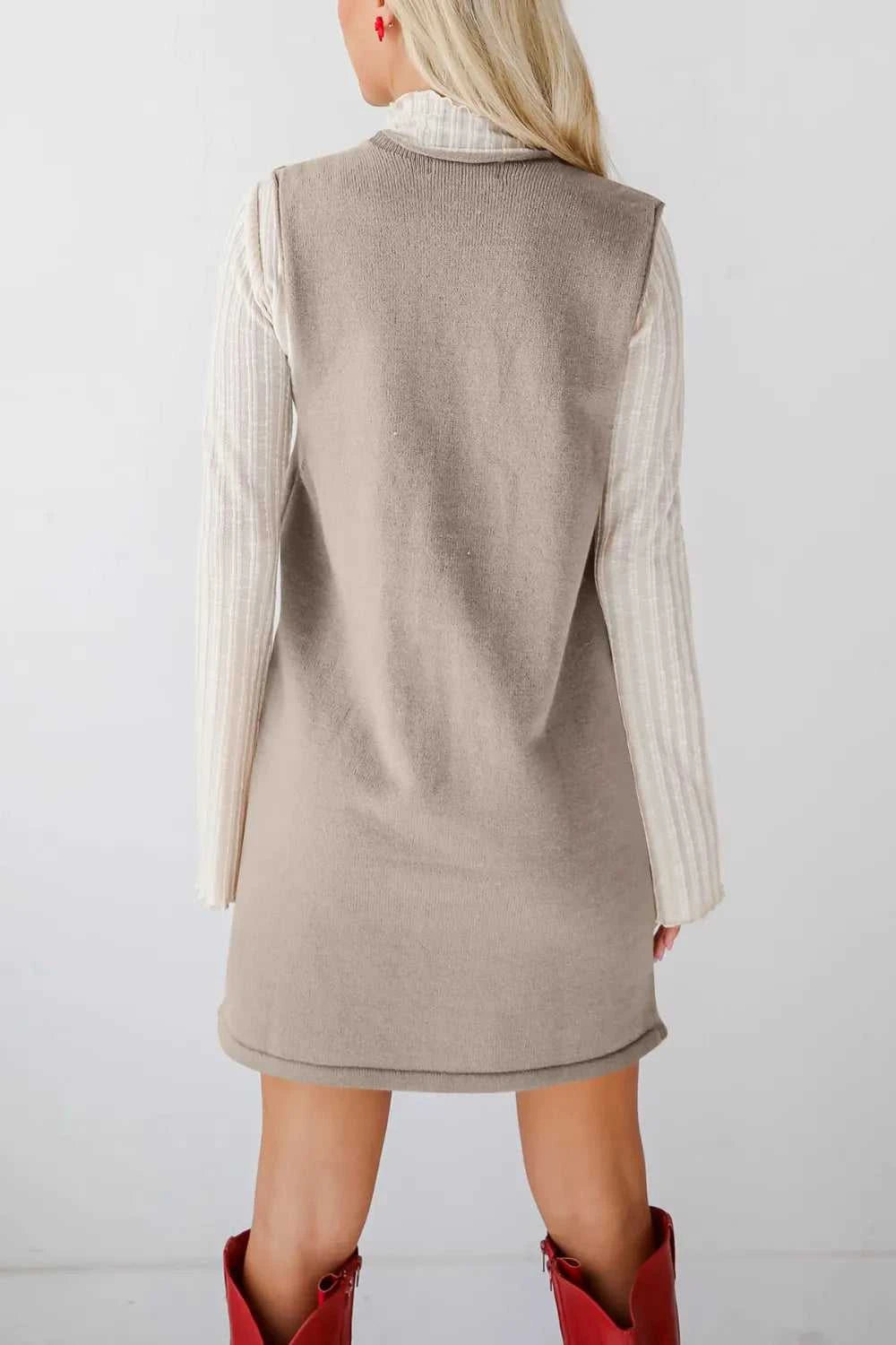 Lovelet Pocketed V-Neck Mini Sweater Overall Dress 100100741662145 42 Affordable Fashion Under $100 Jerry's Apparel 