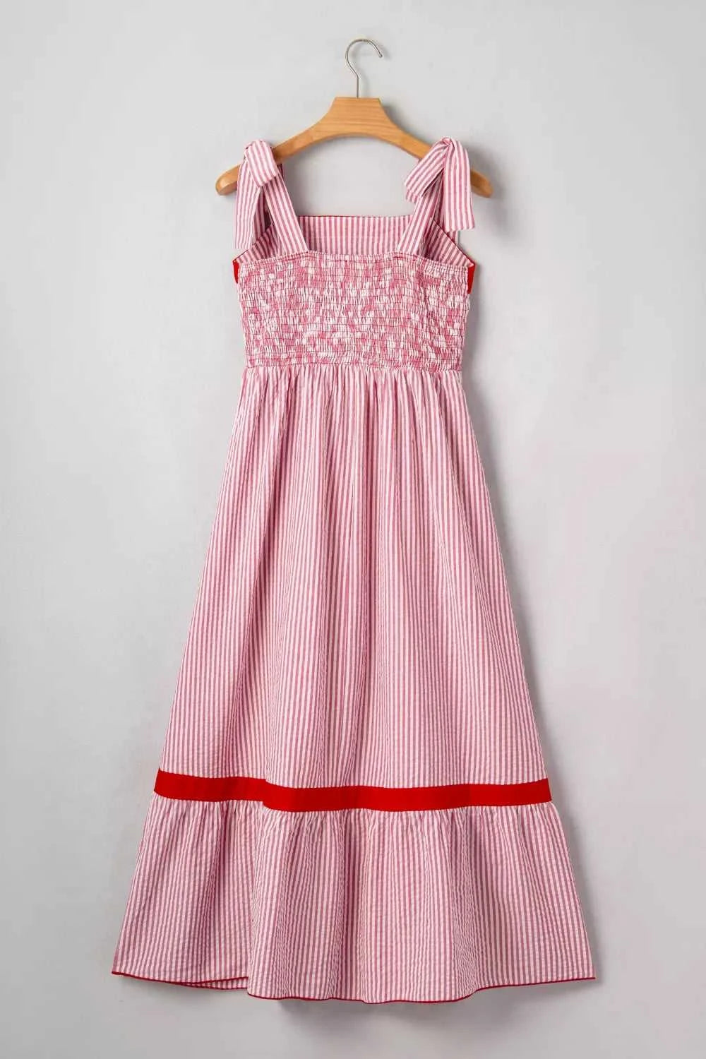 Stripe Bow Knot Straps Contrast Trim High Waist Ruffle Hem Maxi Dress 100100480806039 52 Gifts for Her Jerry's Apparel 