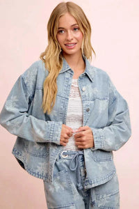 BiBi Printed Washed Denim Jacket With Pocket 100100427641338 64 Affordable Fashion Under $100 Jerry's Apparel 