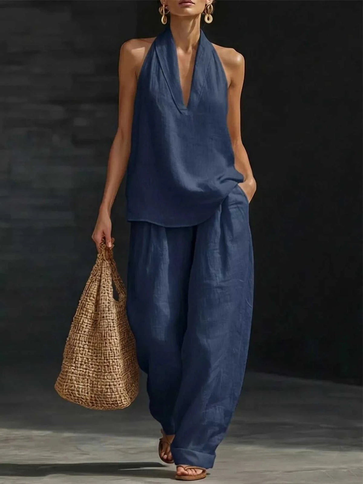 Full Size Halter Neck Top and Wide Leg Pants Set Plus Size 100100162890040 46 Affordable Fashion Under $100 Jerry's Apparel 