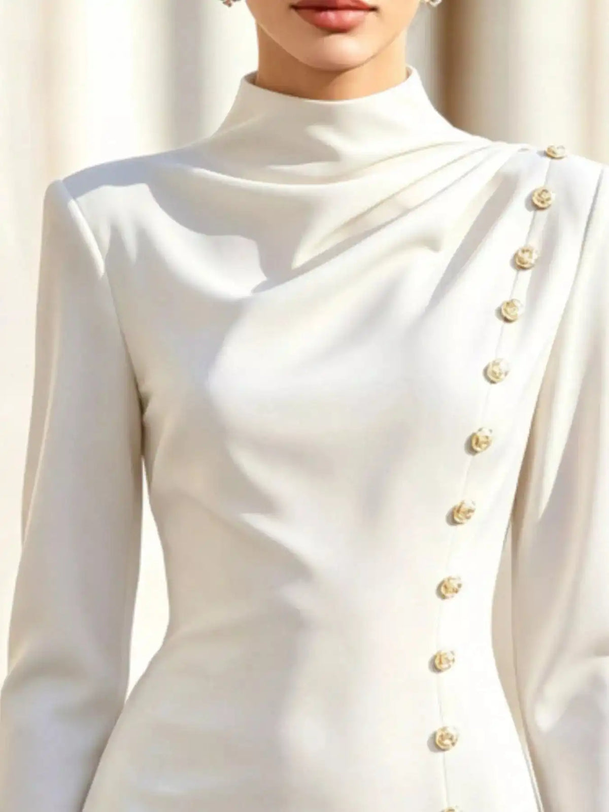 Mock Neck Long-Sleeve Bodycon Dress with Gold-Tone Button Detailing 101001571259490 49 Affordable Fashion Under $100 Jerry's Apparel 