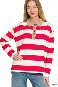 Zenana Striped Contrast Collar Polo Top 100100124201410 33 Affordable Fashion Under $100 Jerry's Apparel 