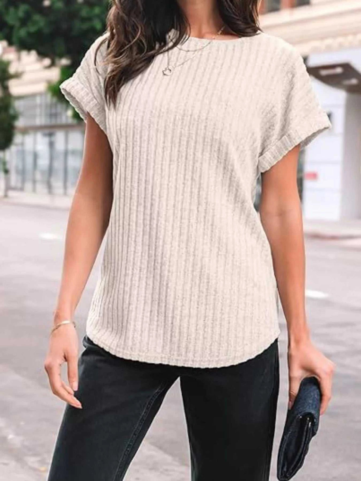 Casual Ribbed Knit Short Sleeve T-Shirt 100100691365915 25 Affordable Fashion Under $100 Jerry's Apparel 