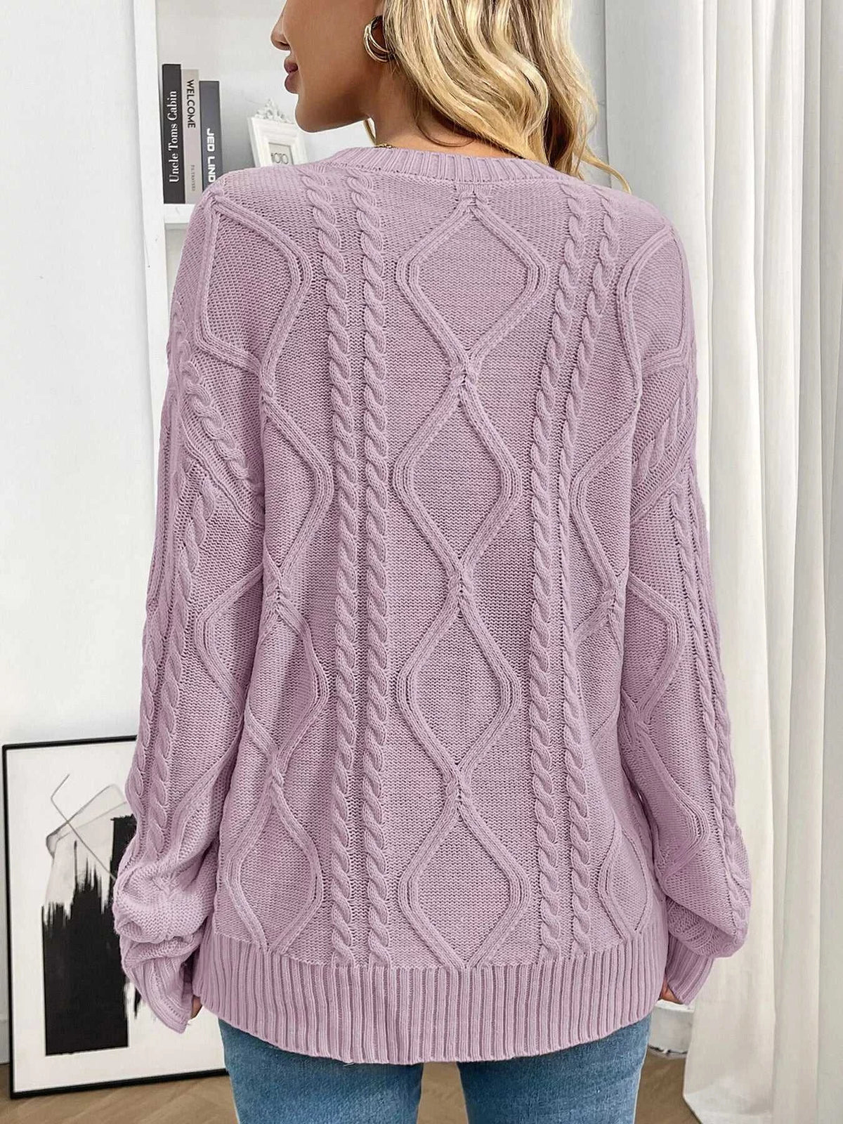 Cable Knit Round Neck Long Sleeve Sweater 100100086035617 48 Seasonal Fashion Collections Jerry's Apparel 