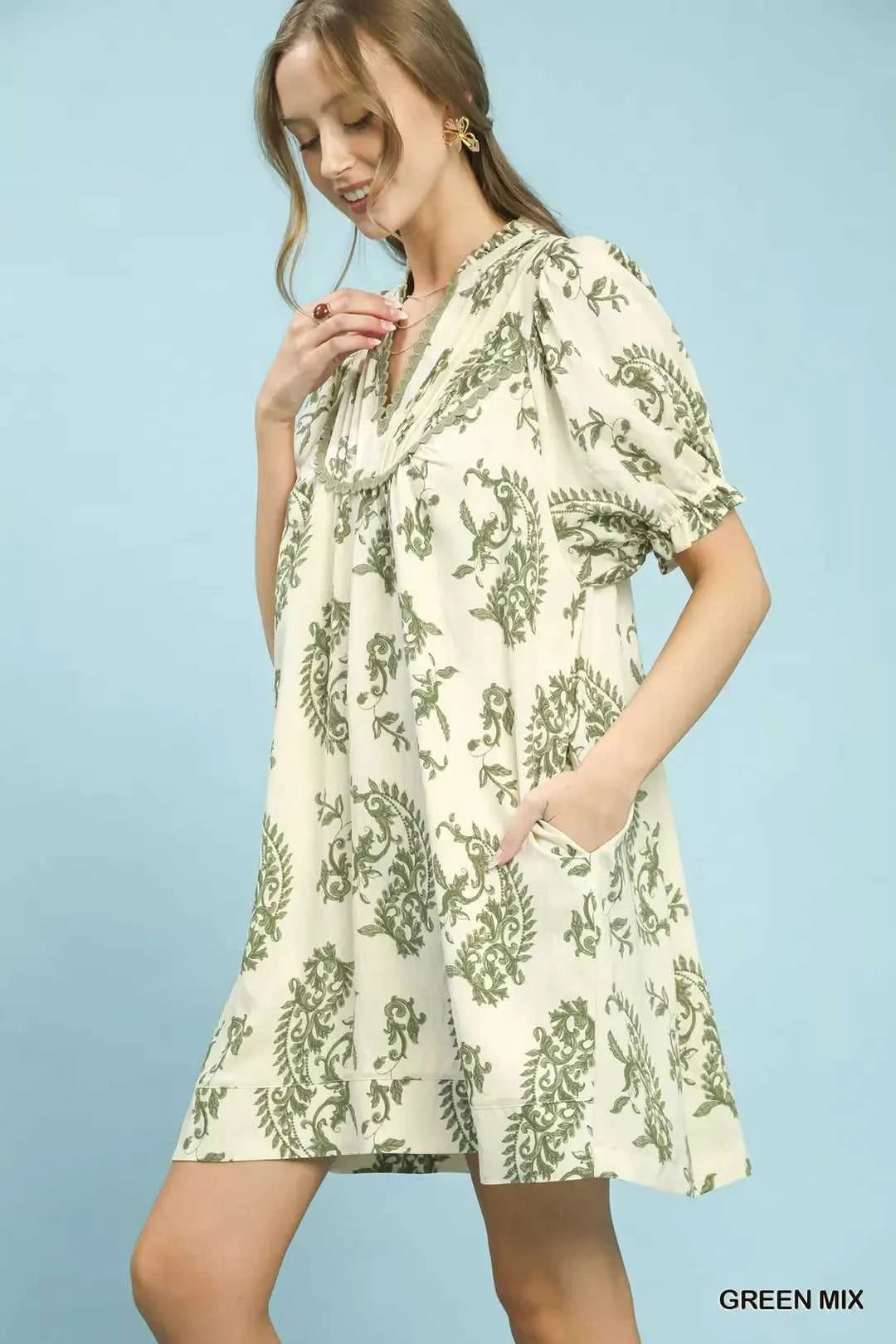 Umgee Mix Paisley Scallop Trim Dress 100100993391624 55 Affordable Fashion Under $100 Jerry's Apparel 