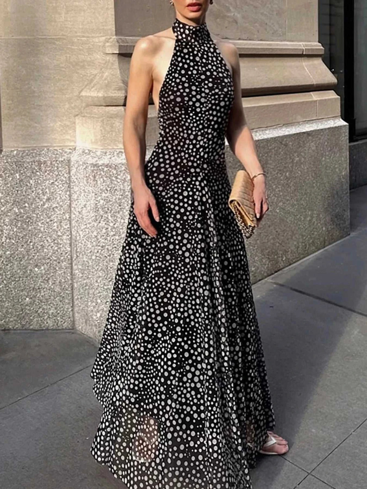 Halter Neck Polka Dot Maxi Dress 100100990656579 68 Affordable Fashion Under $100 Jerry's Apparel 
