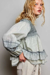 POL Washed Layered Lace Pintuck Flared Woven Blouse 100100275131459 59 Affordable Fashion Under $100 Jerry's Apparel 