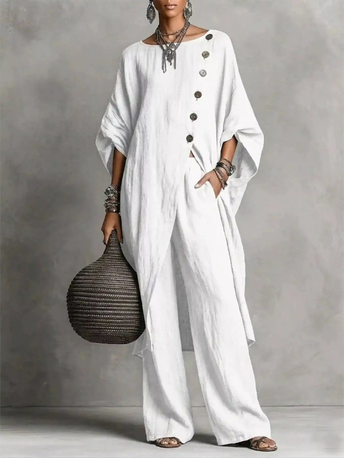 Full Size Asymmetric Button-Down Top and Wide-Leg Pants Set Plus Size 101001667815182 65 Affordable Fashion Under $100 Jerry's Apparel 